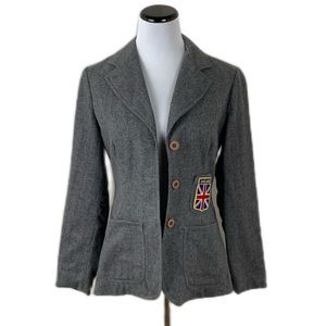 Vintage Neiman Marcus SZ M Gray Wool England Crested Academia Style Blazer